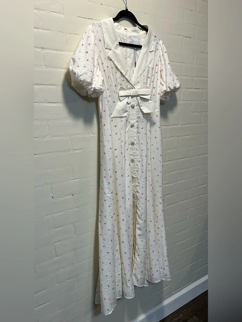 Mable Bayside Bow Front Puff Ditsy Floral Midi Cottagecore Coquette Dress M - Picture 5 of 14